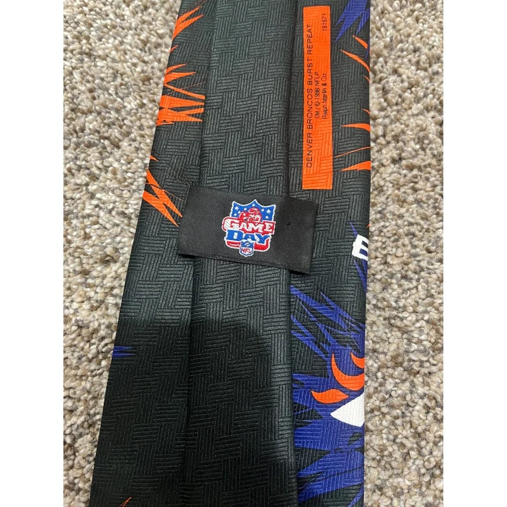 Vintage 1998 Denver Broncos NFL Game Day Tie Ralph Marlin Burst Orange‎ Blue